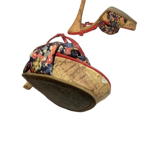 Rampage Platform Stiletto Heels Sandals Floral Fabric with Cork Heels Size 8 1/2 - Picture 9 of 10